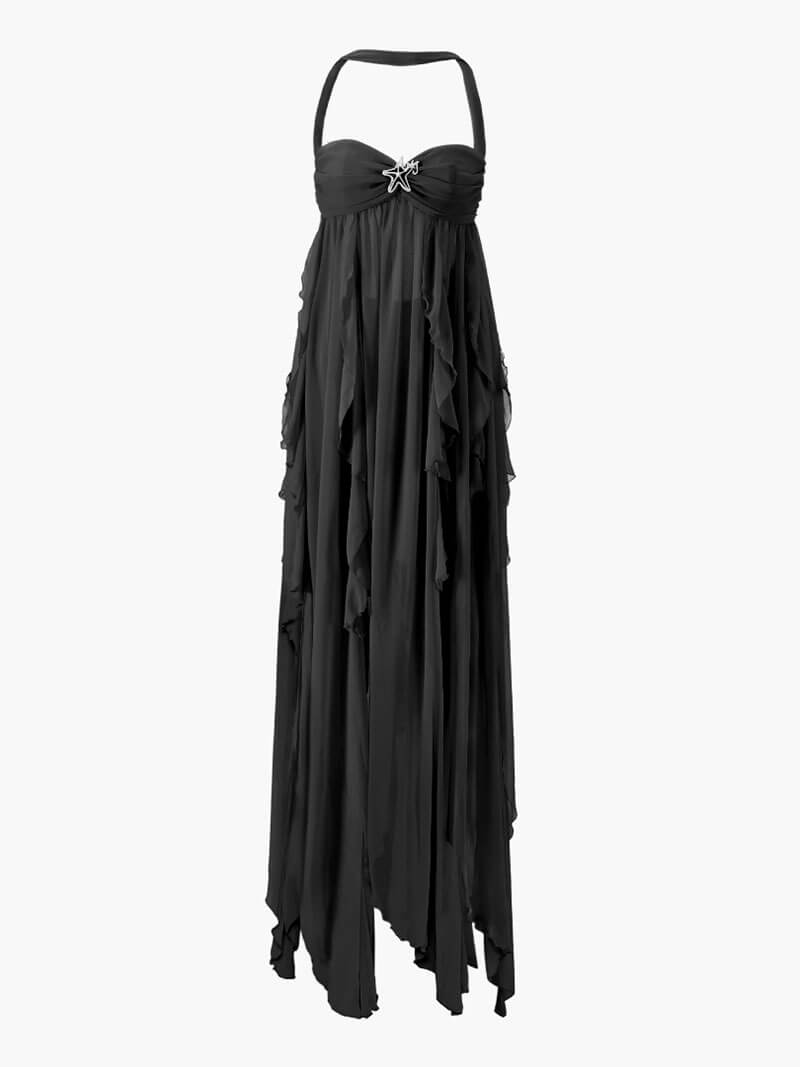 Seame - Karen Ruffle Maxi Dress Black S