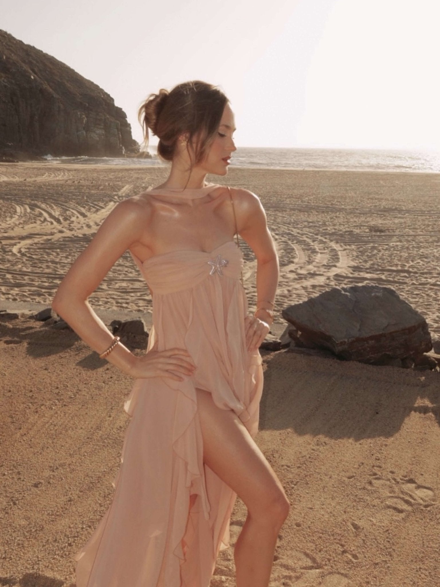 Seame - Karen Ruffle Maxi Dress Pink S