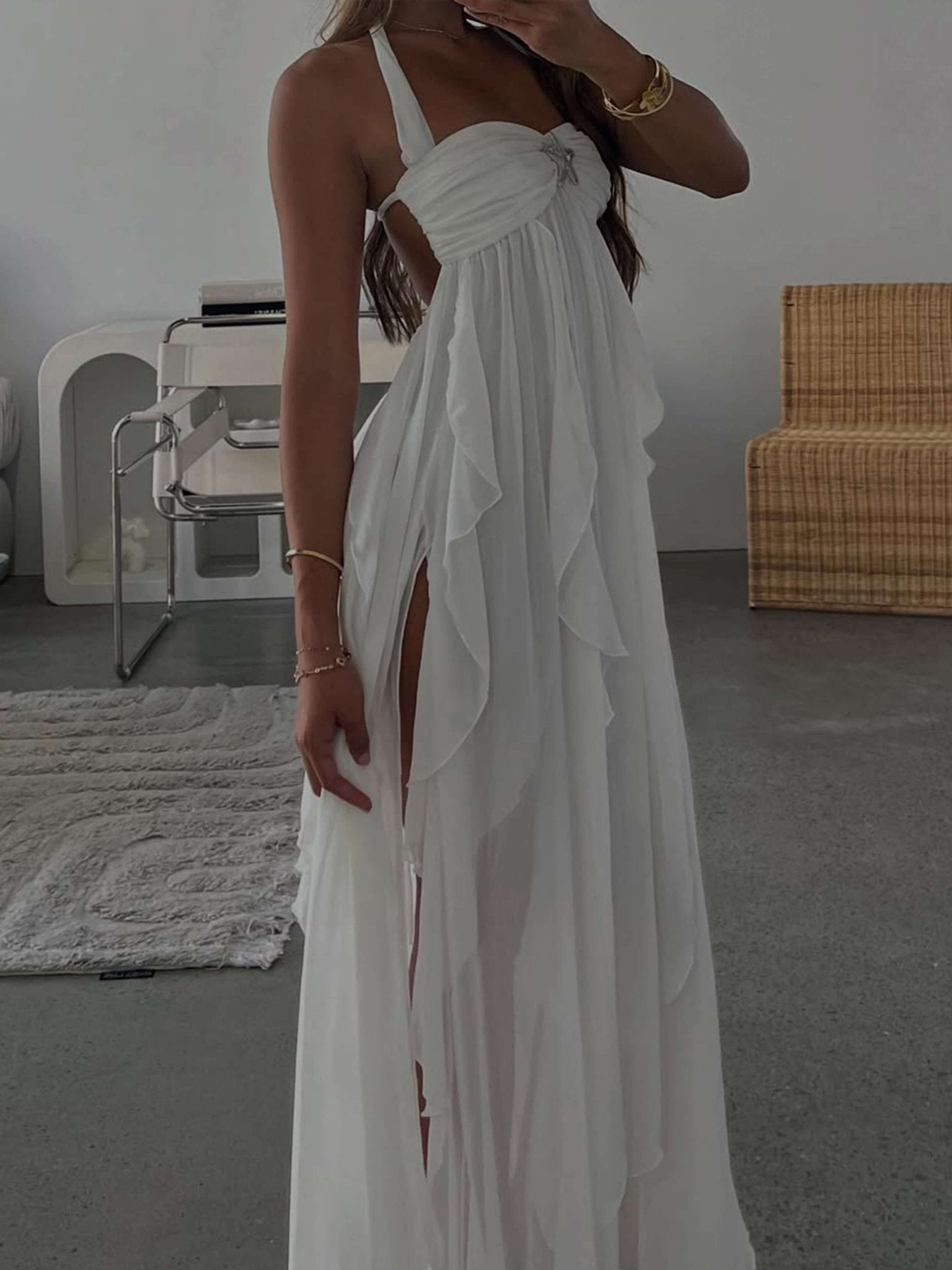 Seame - Karen Ruffle Maxi Dress Pink S