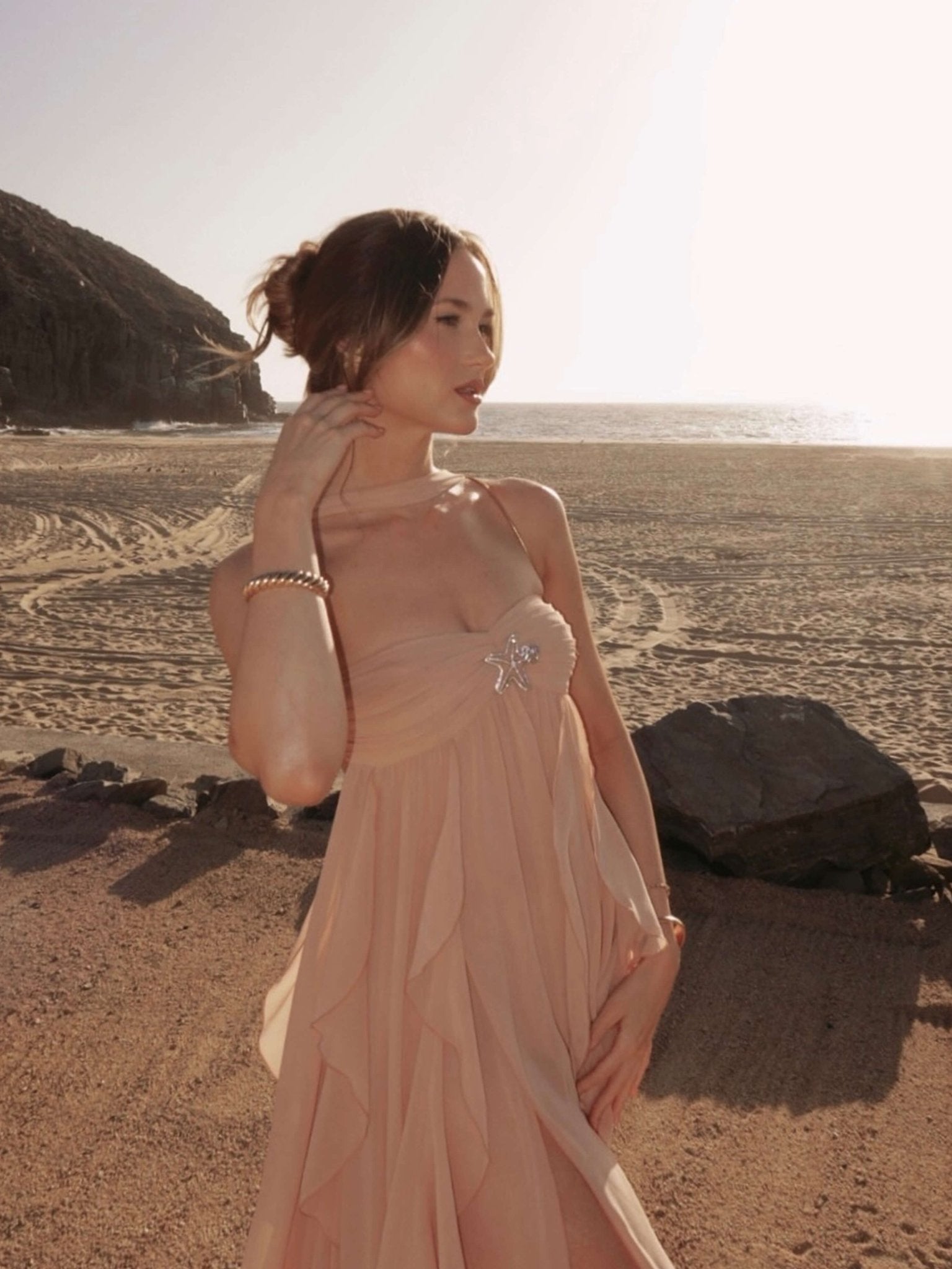 Seame - Karen Ruffle Maxi Dress Pink S
