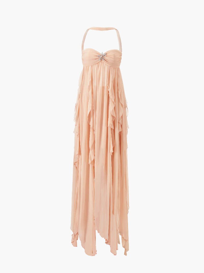 Seame - Karen Ruffle Maxi Dress Pink S