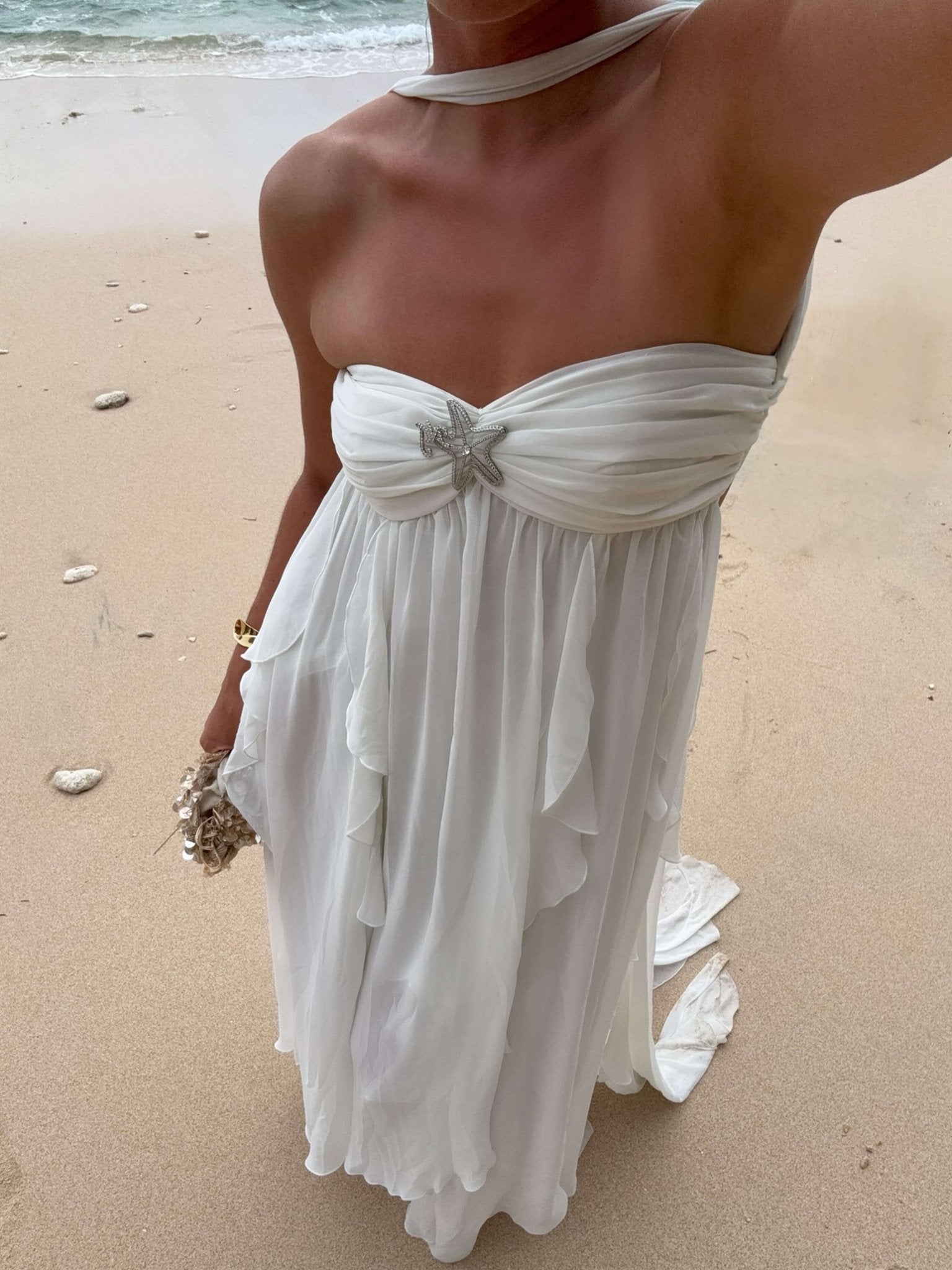 Seame - Karen Ruffle Maxi Dress White S