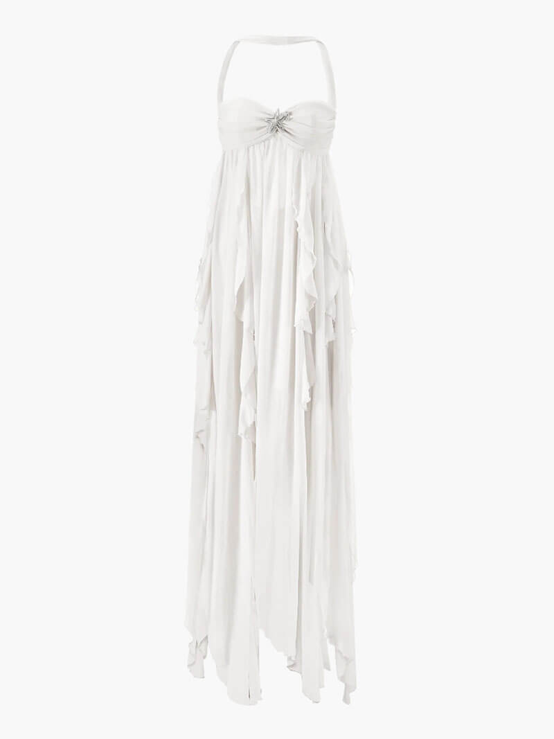 Seame - Karen Ruffle Maxi Dress White S