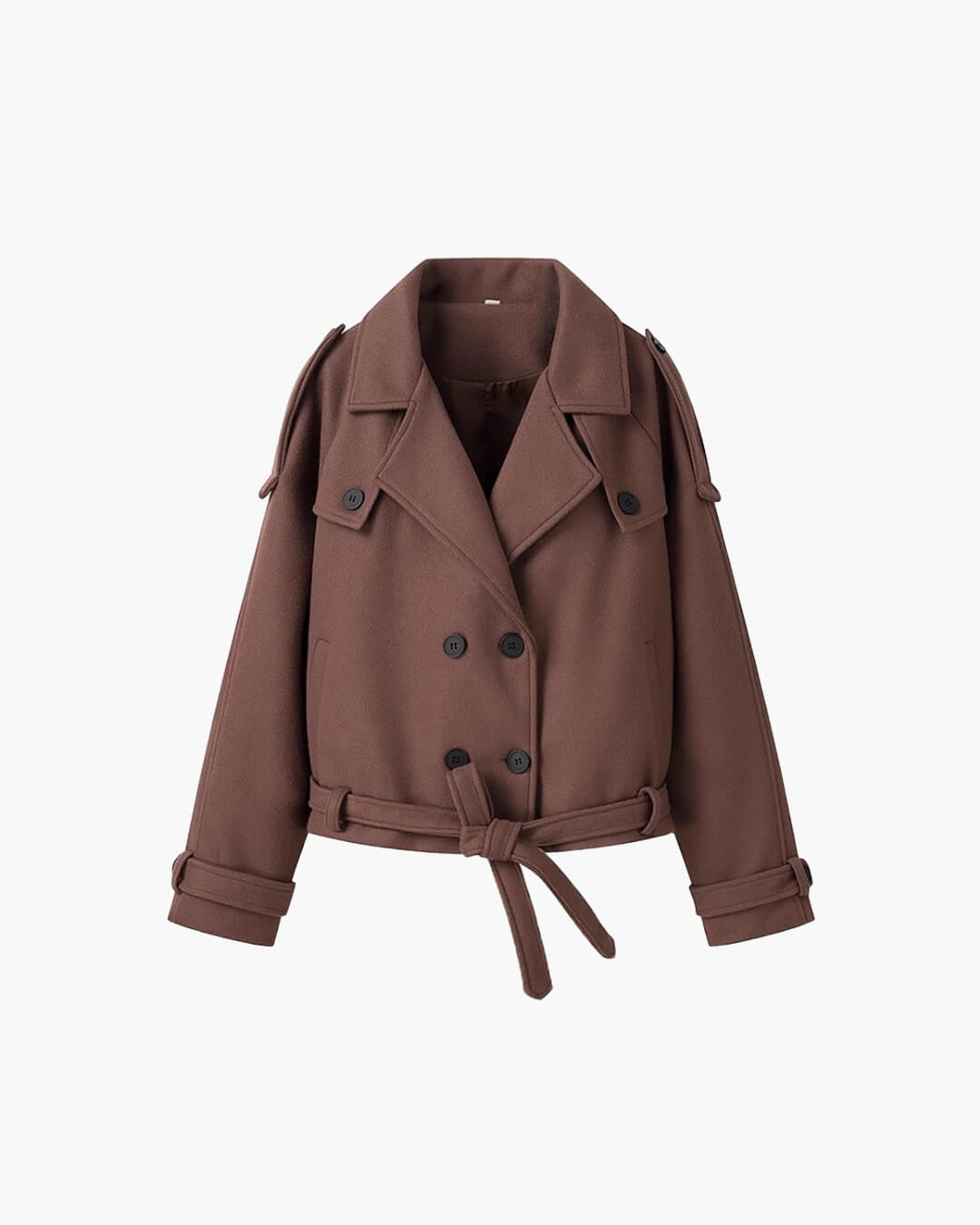 SEAME - Katrina Women's Vintage Double Breasted Short Trench Coat with Lace - Up Design Dark Brown S