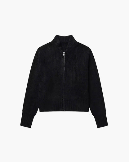 SEAME - Lea Women's Cardigan - Vintage Knitted Zipper Cardigan for All Seasons Black S