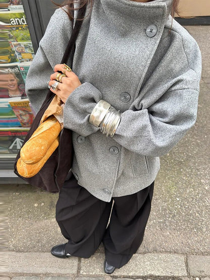 SEAME - Loreta - Stylish Cozy Autumn Womens Jacket with Stand Collar Grey S