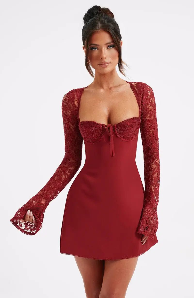 Seame - Louise mini dress with lace details red XS