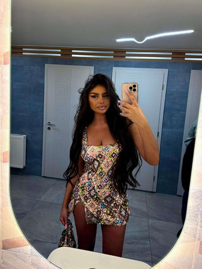 Seame - Mandy Sequin Mini Dress Pink Blue S