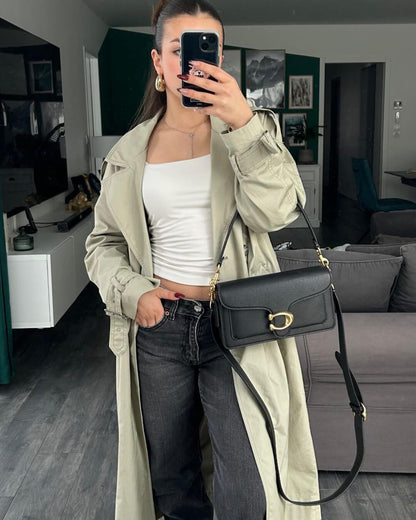 SEAME - Marielle Trench Coat Women, Classic Double - Breasted Design with Belt Khaki XS