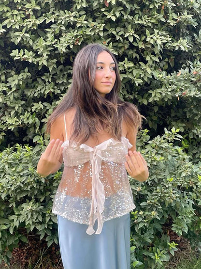 Seame - Melody Sequin Top Creme S