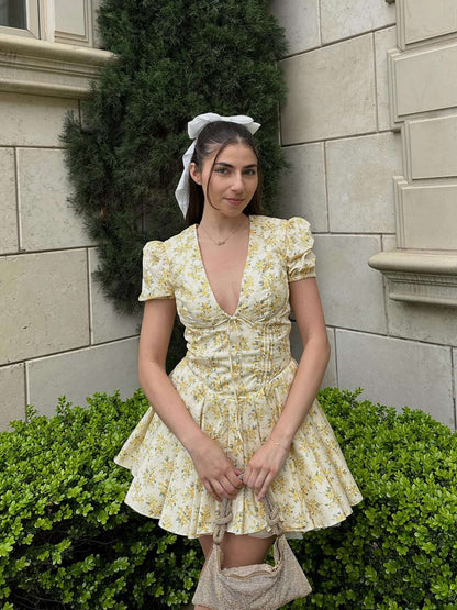 Seame - Nancy Flower Mini Dress Yellow S