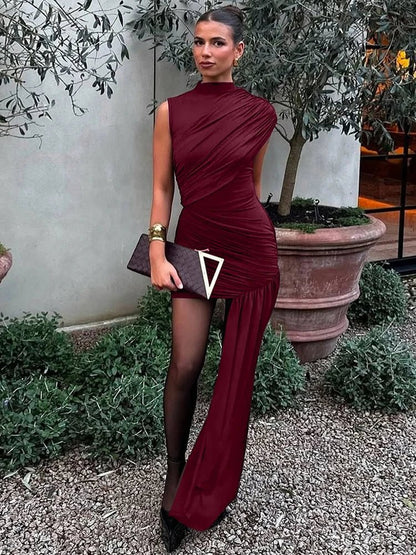 SEAME - Olivia Ruffle Mini Dress Burgundy S