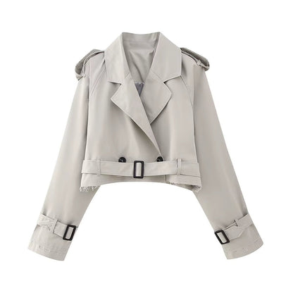 SEAME - SEAME Women's Cropped Trench Coat - Stylish Double Breasted Design for Spring Gray XS