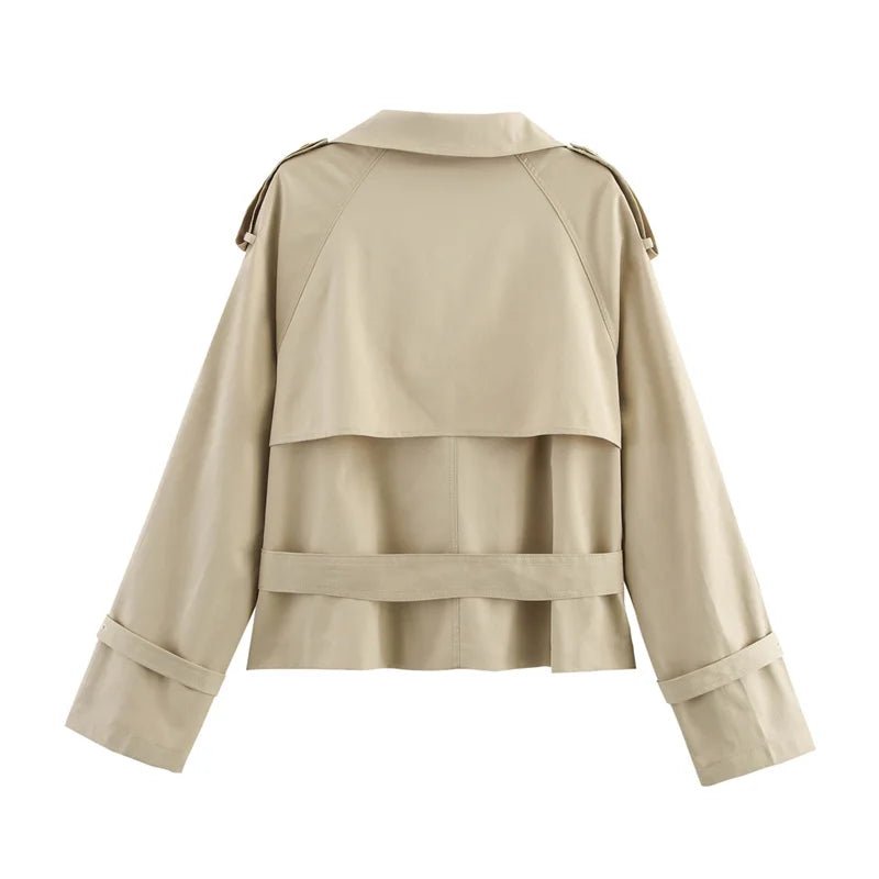 SEAME - Seame Women's Cropped Trench Coat - Stylish Spring Jacket with Belt Beige S