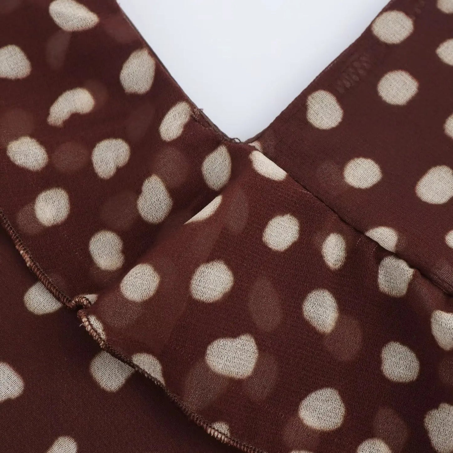 SEAME - SEAME Women's Summer Dress - Sleeveless Polka Dot Suspender with Layered Design Brown XS