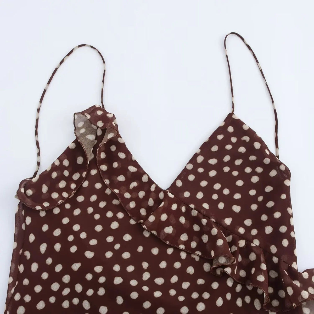 SEAME - SEAME Women's Summer Dress - Sleeveless Polka Dot Suspender with Layered Design Brown XS